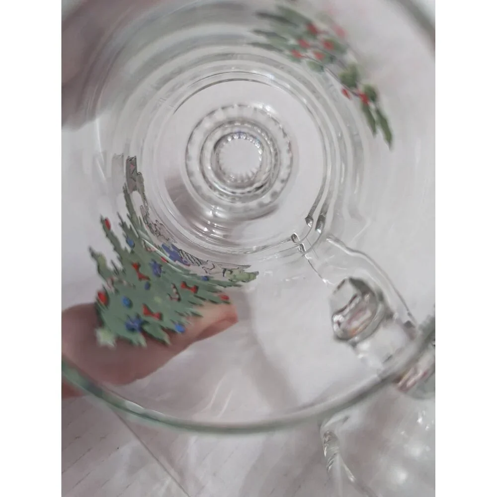 Luminarc Christmas Tree Holly Irish Coffee style footed mugs 6‎ in lot 2